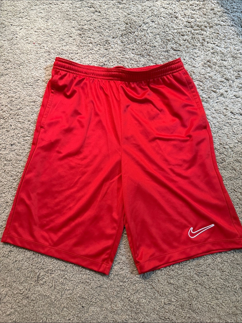 Nike Boy’s Red Athletic Training Shorts with White Swoosh